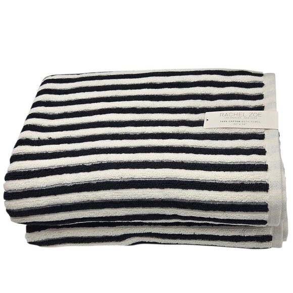 Rachel Zoe 8pc Cream And Black Striped Cotton Towel Set 2 Bath 4 Wash 2 Hand - Picture 8 of 16